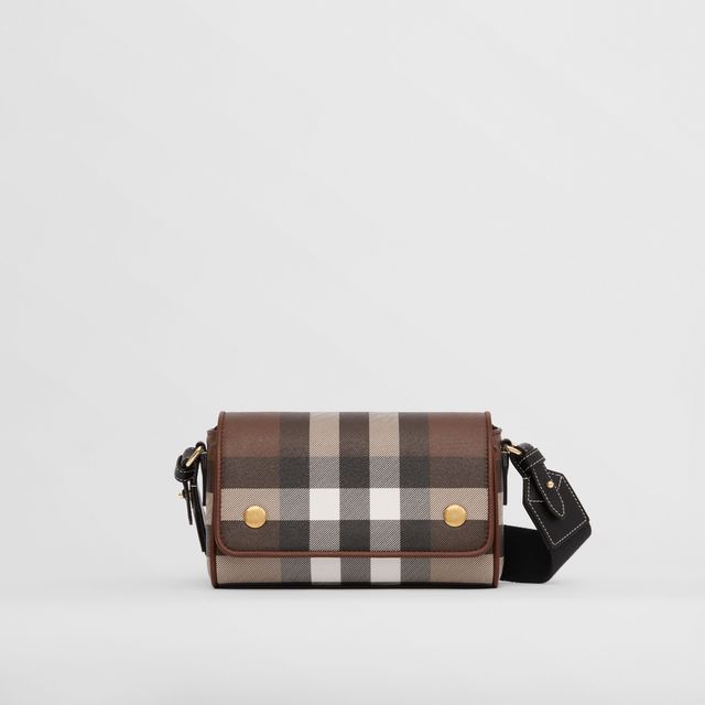 Burberry Check and Leather Bowling Bag Mini Dark Birch Brown in  Cotton/Polyurethane with Gold-tone - US