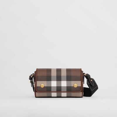 Check and Leather Crossbody Bag in Dark Birch Brown - Women | Burberry® Official