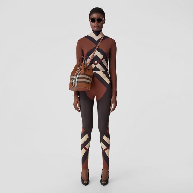 BURBERRY Checked Stretch-Jersey Leggings in Brown