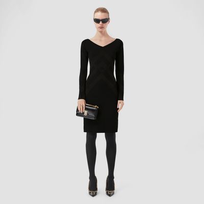 Chevron Check Viscose Blend Jacquard Dress Black - Women | Burberry® Official