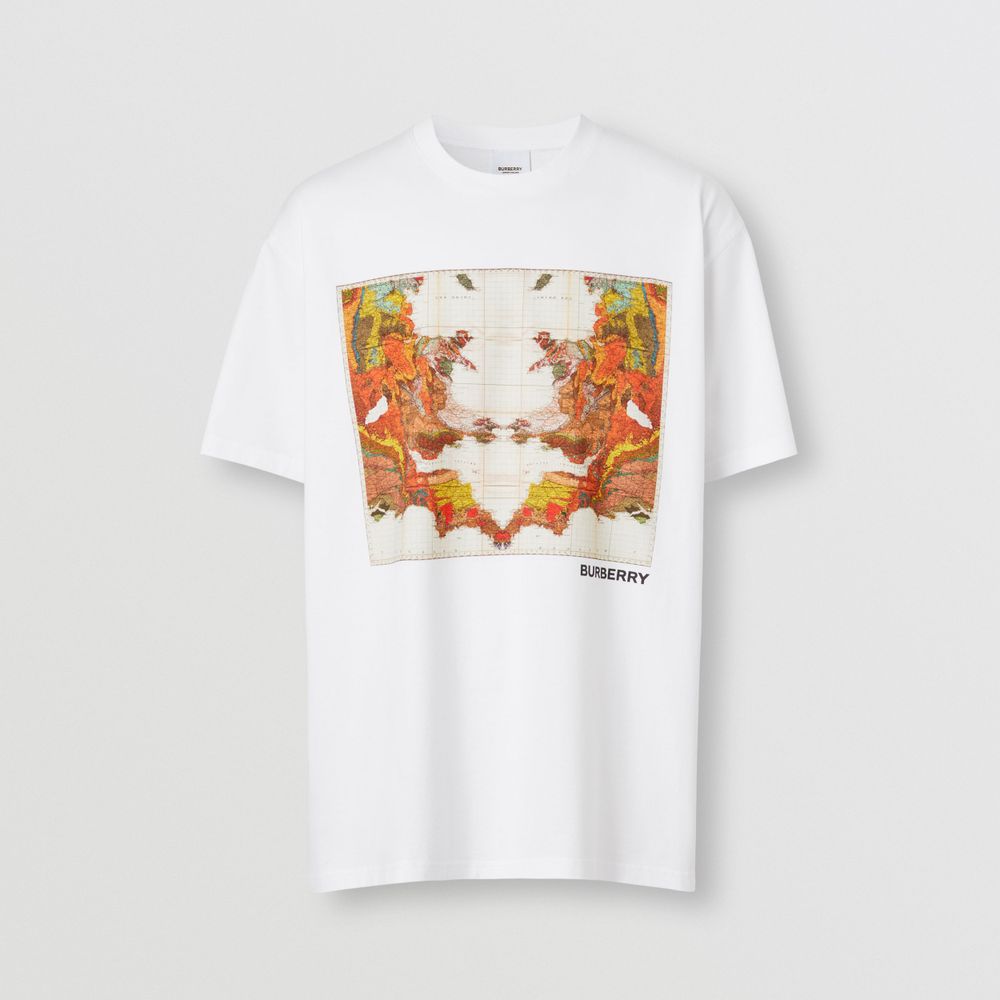 Map Print Cotton Oversized T-shirt White - Men | Burberry® Official