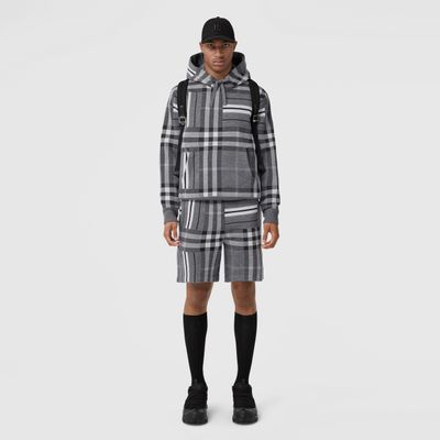 Check and Stripe Wool Blend Jacquard Hoodie Dark Grey Melange - Men | Burberry® Official