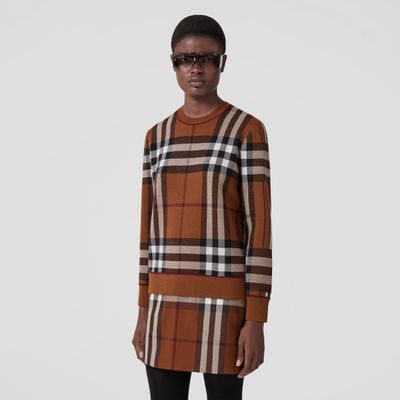 Check Merino Wool Jacquard Sweater Dark Birch Brown - Women | Burberry® Official