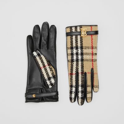 Vintage Check Bouclé and Leather Gloves Archive Beige | Burberry® Official