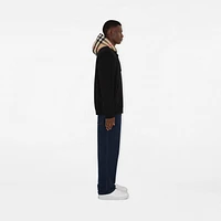 Check Hood Cotton Blend Zip Hoodie in Black/birch brown - Men | Burberry® Official