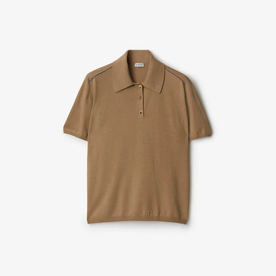 Wool Polo Shirt in Flax - Men | Burberry® Official