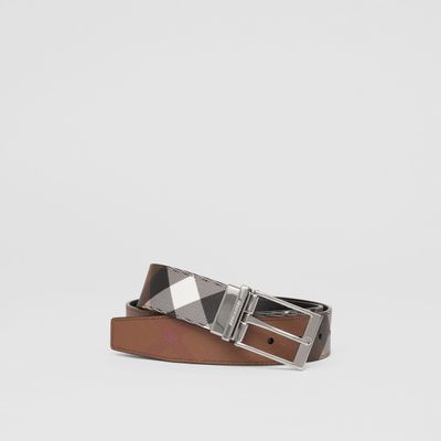 Reversible Check and Leather Belt Dark Birch Brown/black - Men | Burberry® Official