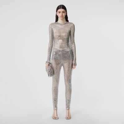 Metallic Crystal-embellished Mesh Leggings Clear - Women | Burberry® Official