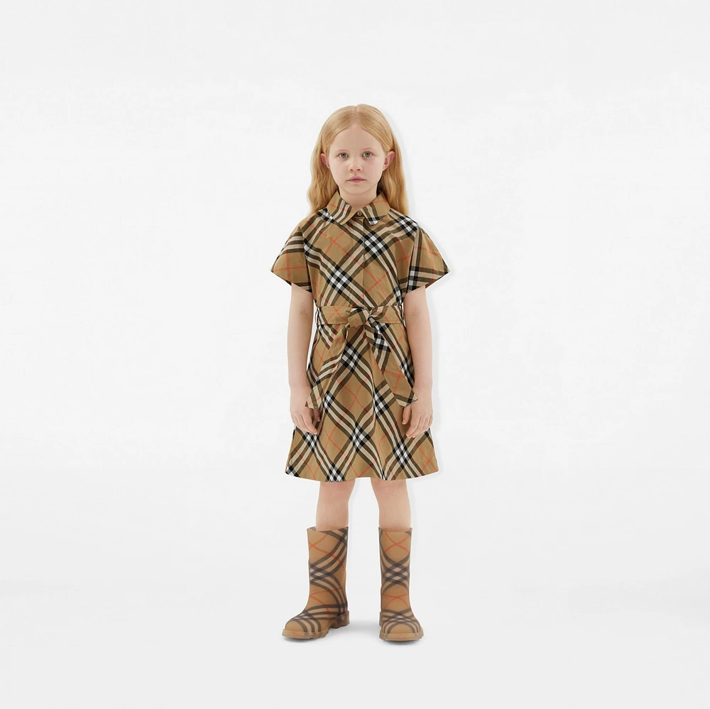 Check Rubber Marsh High Boots in Sand - Children | Burberry® Official