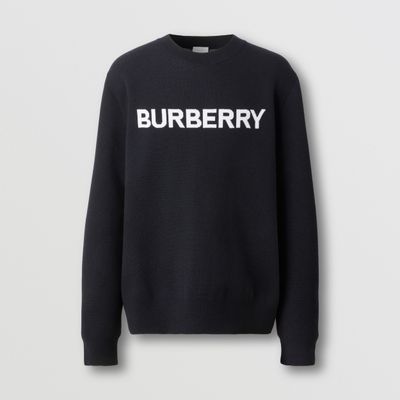 Logo Intarsia Wool Cotton Sweater Coal Blue - Men | Burberry® Official