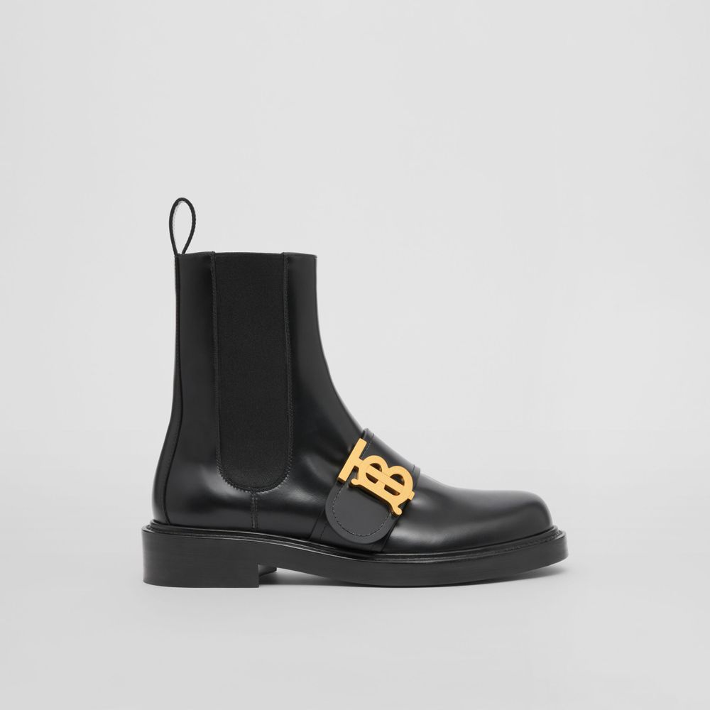 Monogram Motif Leather Chelsea Boots Black - Women | Burberry® Official