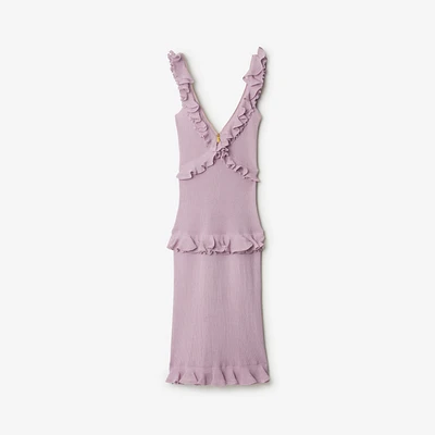 Ruffled Silk Blend Dress in Wisteria - Women | Burberry® Official