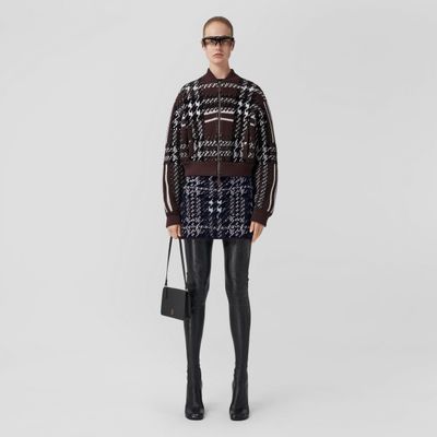 Houndstooth Wool Blend Jacquard Mini Skirt Dark Truffle Brown - Women | Burberry® Official