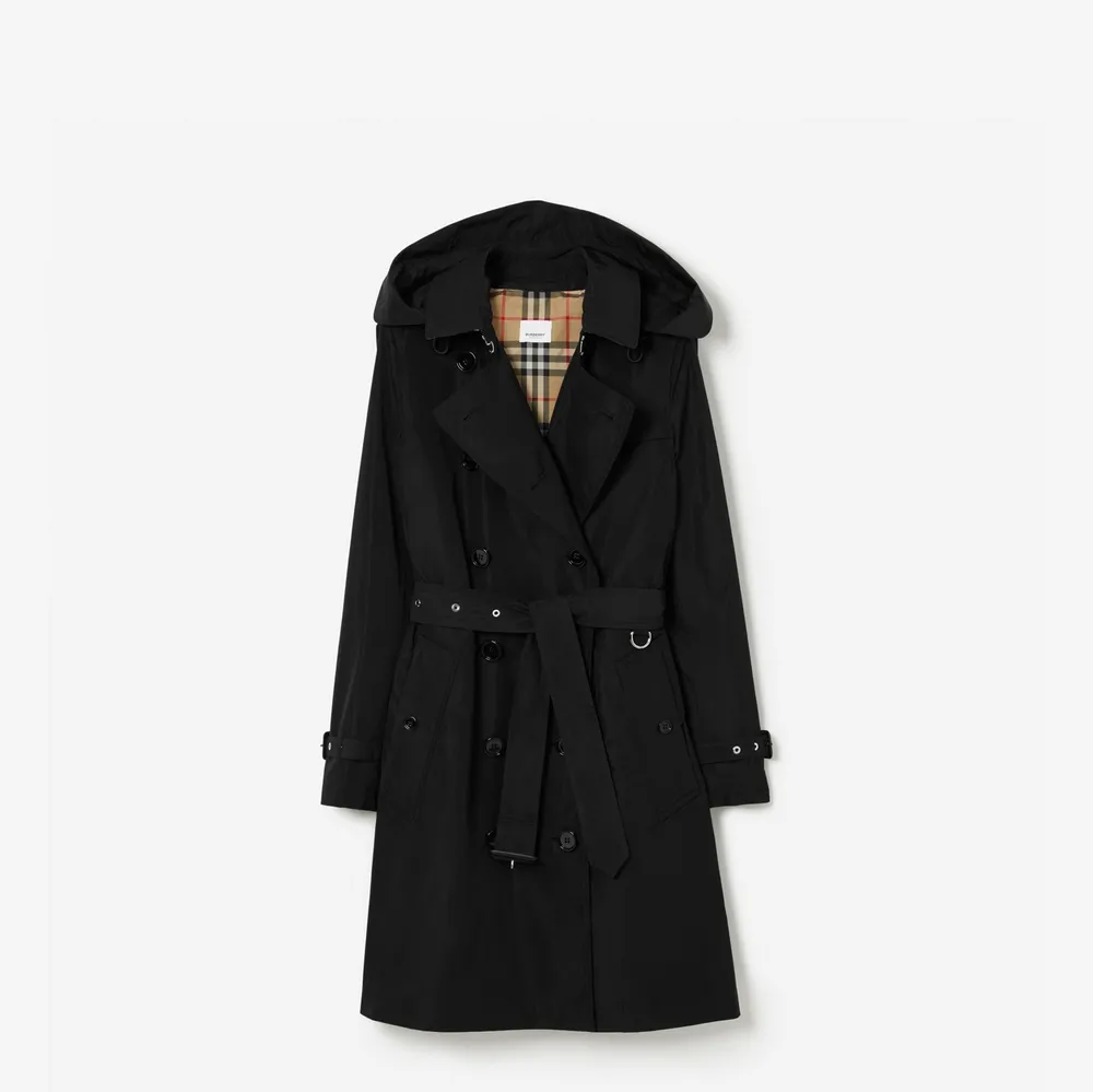 Mid-length Taffeta Kensington Trench Coat in Black - Women, Nylon | Burberry® Official