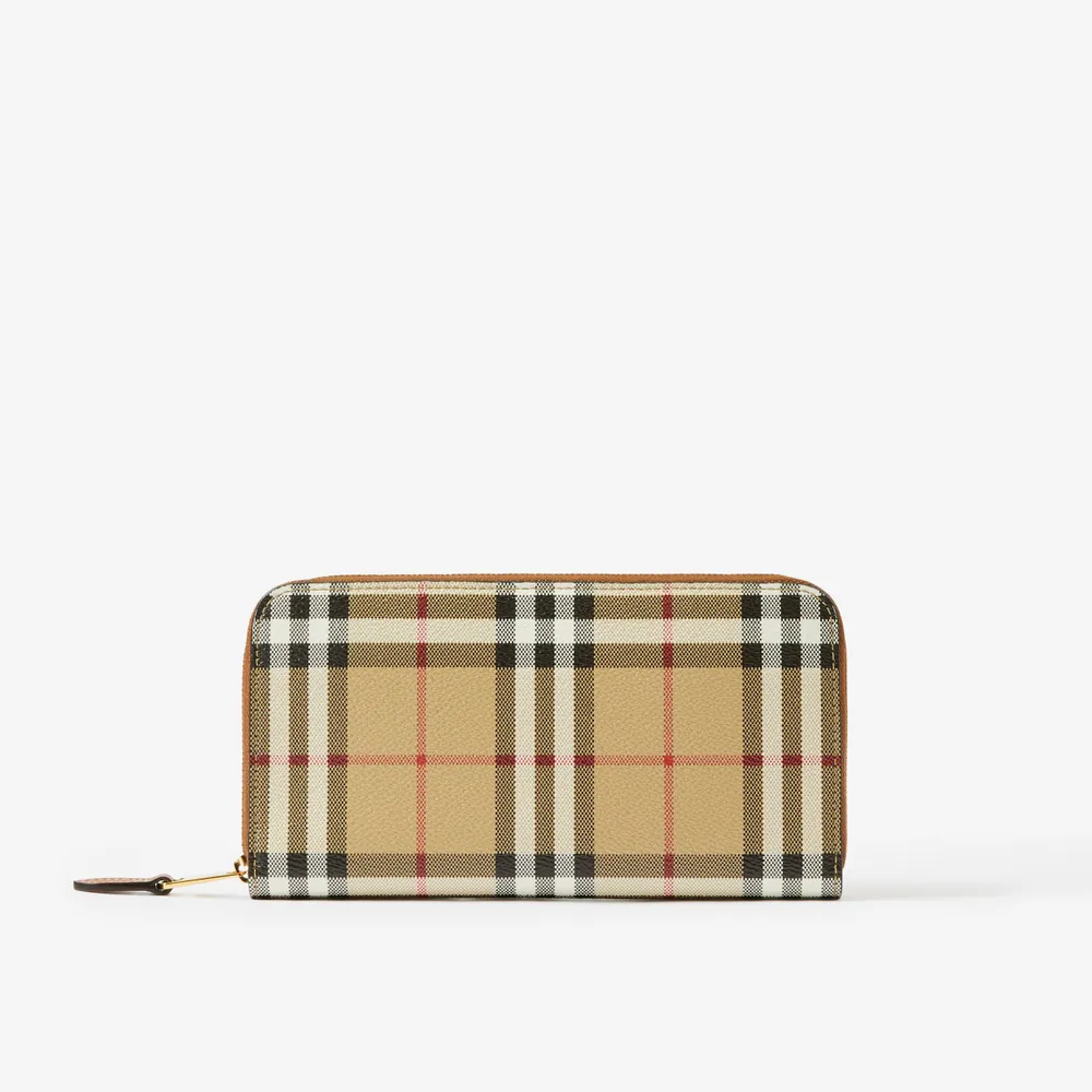 Check and Leather Continental Wallet in Dark Birch Brown - Women |  Burberry® Official