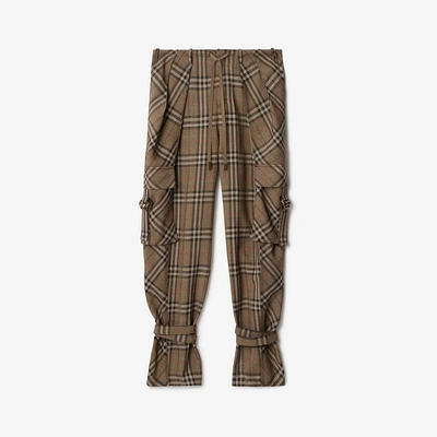 Check Silk Blend Cargo Trousers in Brush - Women | Burberry® Official