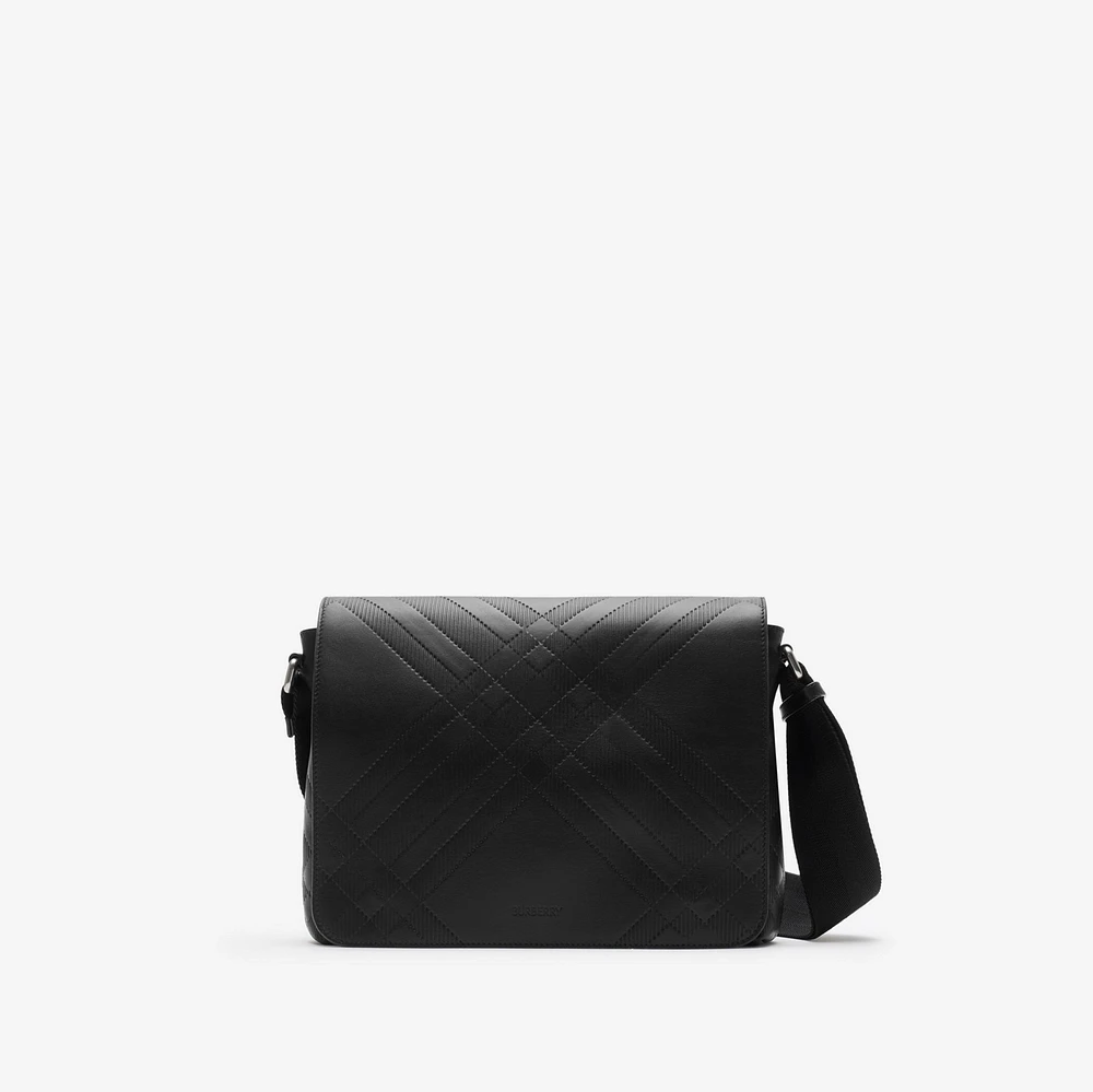 Embossed Check Messenger Bag in Black - Men | Burberry® Official