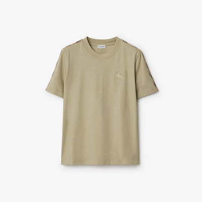 Check Trim Cotton T-shirt in Skylark - Women | Burberry® Official