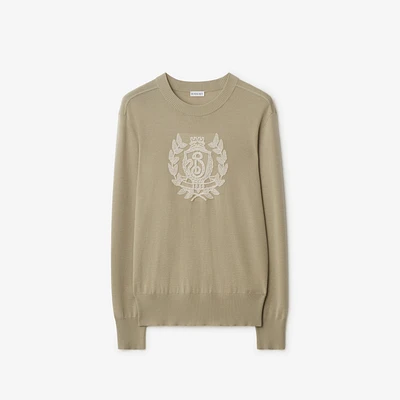B Crest Wool Sweater in Quill - Men | Burberry® Official