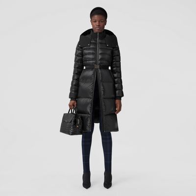 Contrast Hood Nylon Mid-length Puffer Coat Black - Women | Burberry® Official