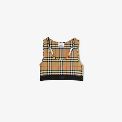 Check Bra Top in Archive beige - Women, Nylon | Burberry® Official