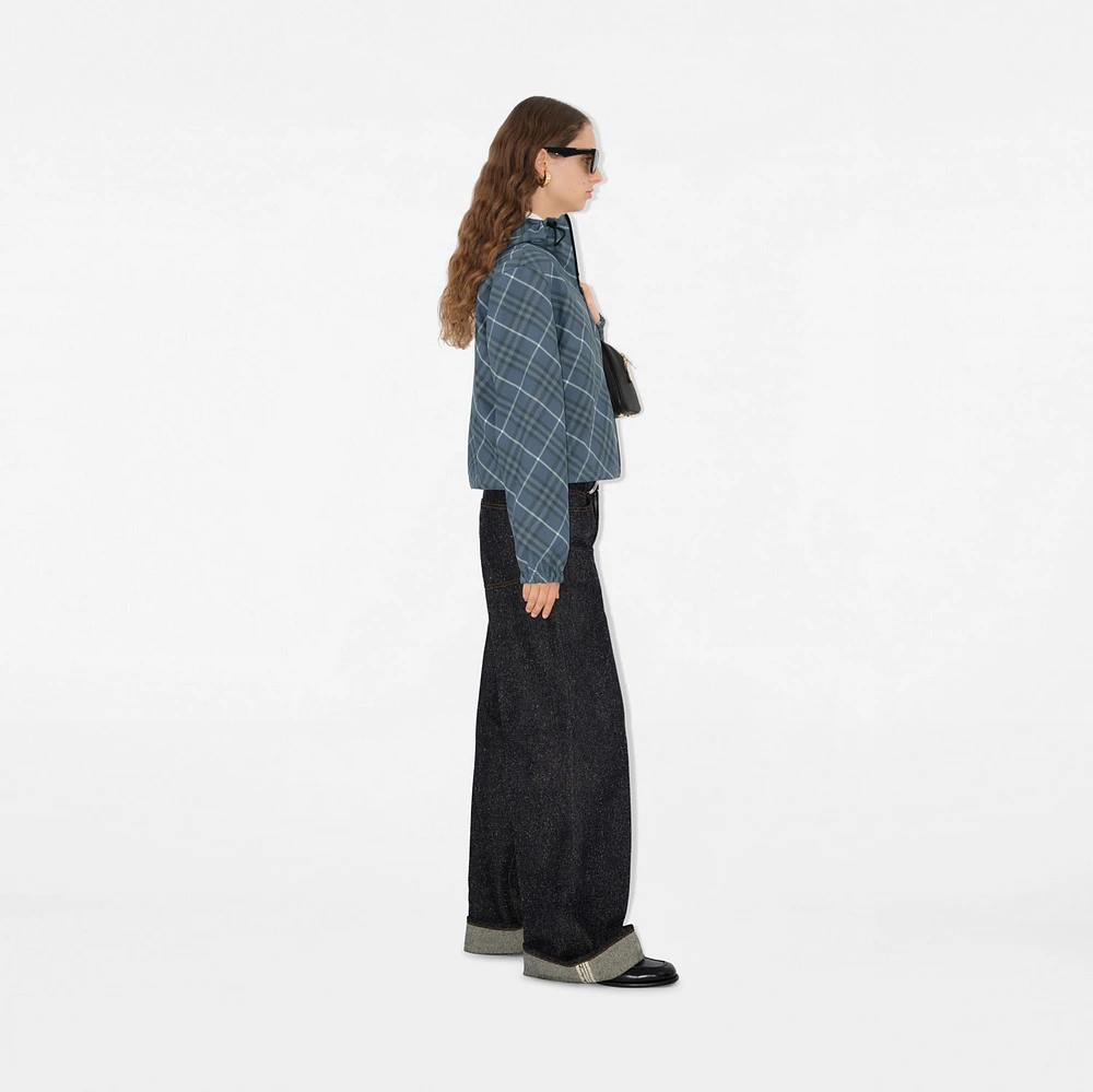 Cropped Reversible Check Hooded Jacket in Pewter - Women, Nylon | Burberry® Official