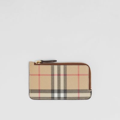 Vintage Check and Leather Zip Card Case in Archive Beige/tan - Women | Burberry® Official