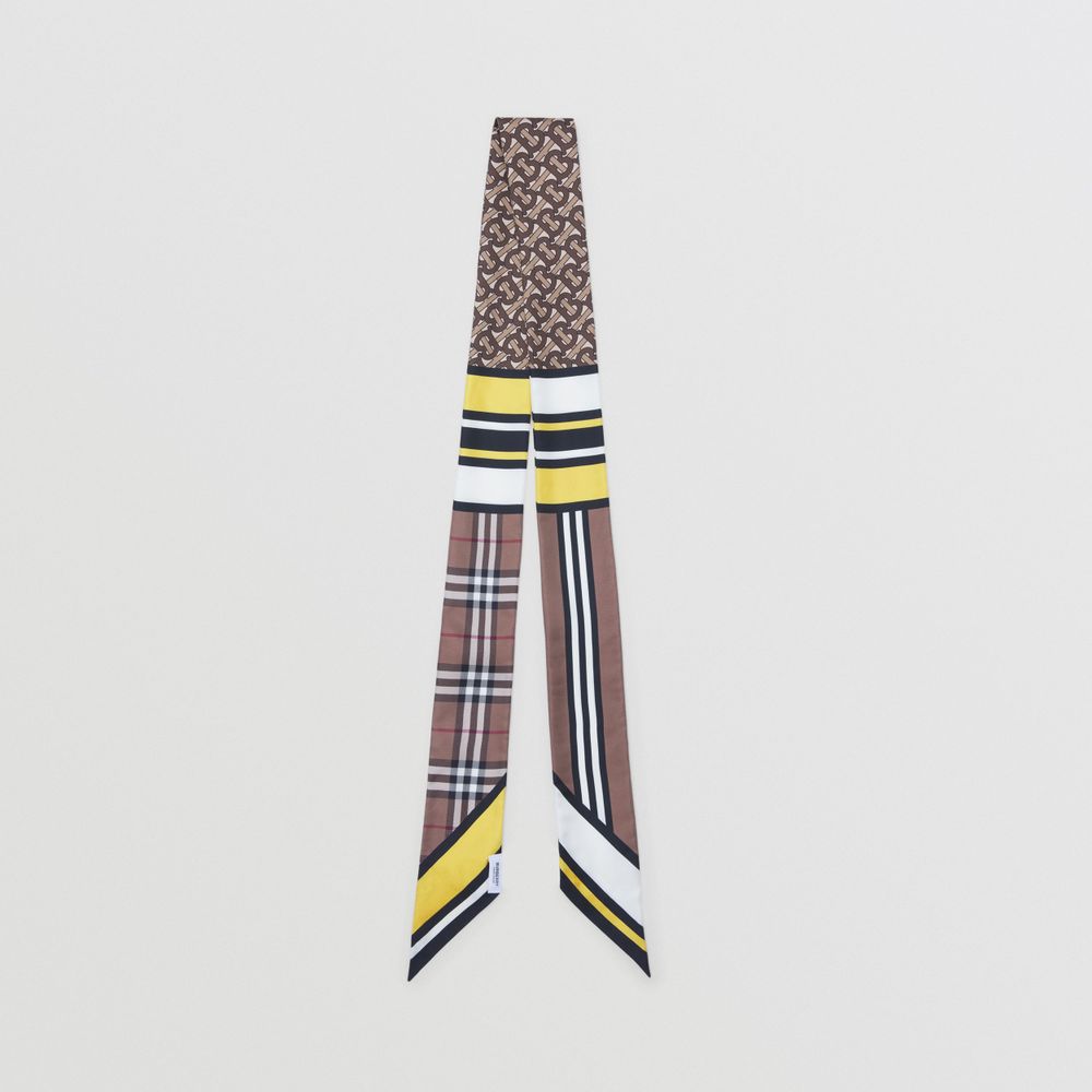 Montage Print Silk Skinny Scarf in Multicolour - Women | Burberry® Official