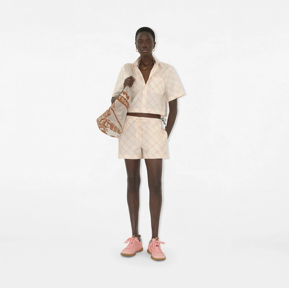 Check Cotton Pyjama Shorts in Dusky rose - Women | Burberry® Official
