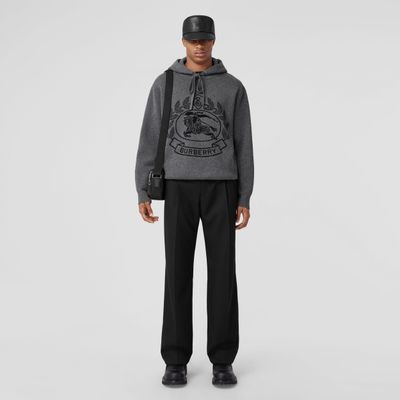 EKD Wool Jacquard Oversized Hoodie Dark Grey Melange - Men | Burberry® Official