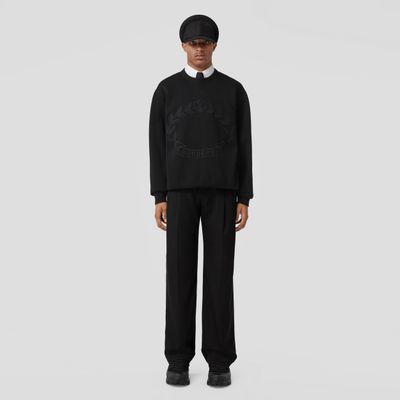 Embroidered Oak Leaf Crest Cotton Sweatshirt Black - Men | Burberry® Official