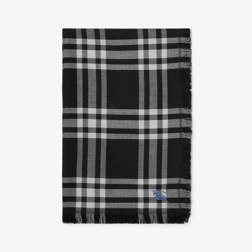 Reversible Check Wool Silk Scarf in Black | Burberry® Official