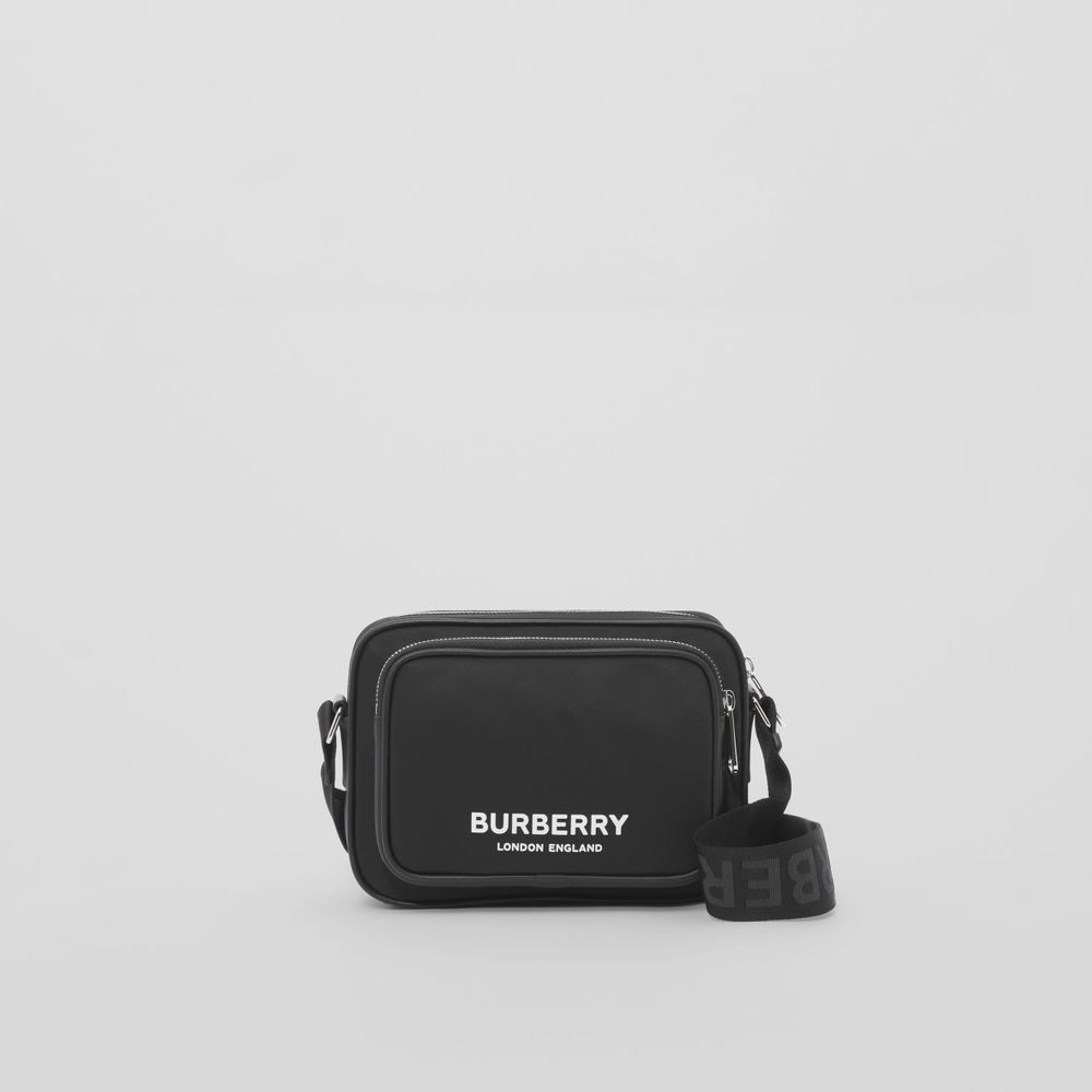Logo Print Nylon Crossbody Bag in Black | Burberry® Official