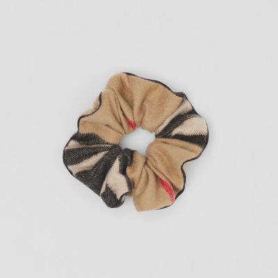 Check Cashmere Scrunchie in Camel - Women | Burberry® Official