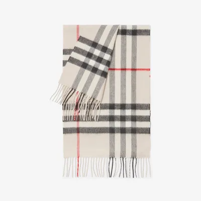 Check Cashmere Scarf in Stone Beige | Burberry® Official