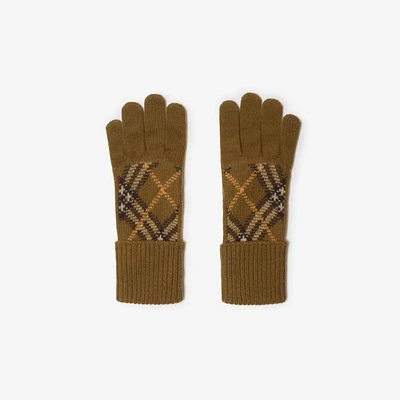 Check Cashmere Blend Gloves in Shrew - Men | Burberry® Official
