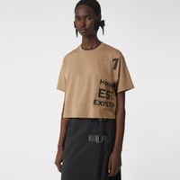 Horseferry Print Cotton Cropped T-shirt Camel - Women | Burberry® Official