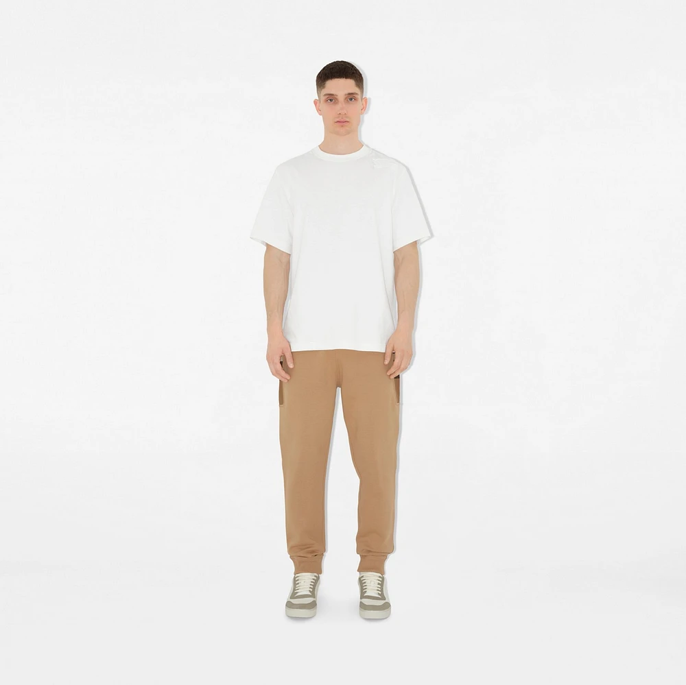 Check Panel Cotton Blend Jogging Pants in Camel - Men | Burberry® Official