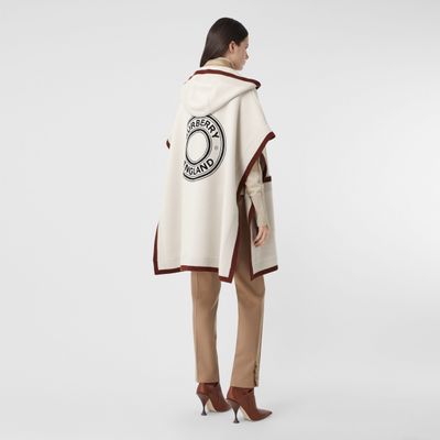 Logo Graphic Wool Cashmere Jacquard Hooded Cape in Canvas | Burberry® Official