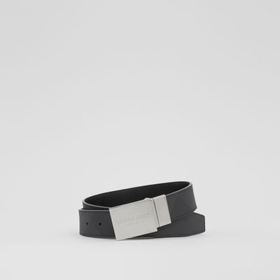 Reversible Plaque Buckle London Check and Leather Belt Dark Charcoal/black - Men | Burberry® Official