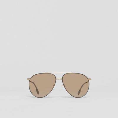 Top Bar Detail Pilot Sunglasses in Gold - Men | Burberry® Official