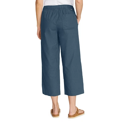 Wave Break Pull-On Wide-Leg Cropped Pants