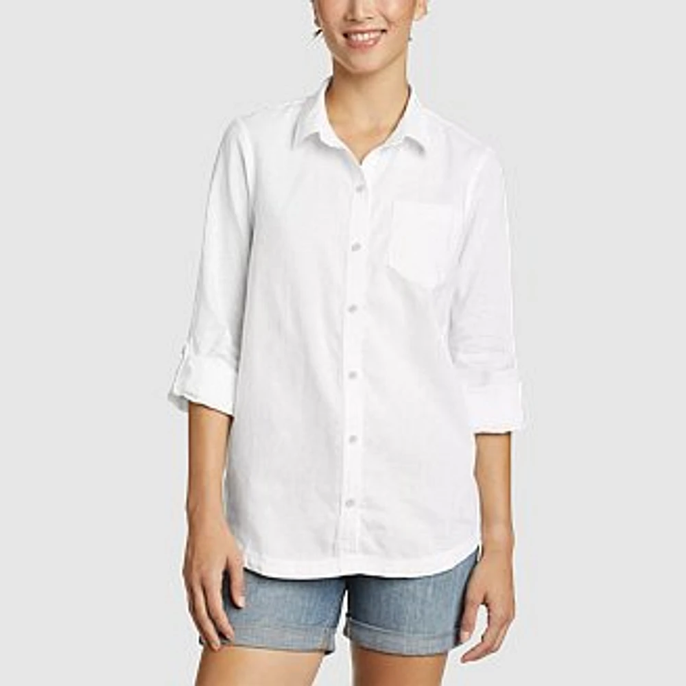 Women's Long-Sleeve Wave Break Linen Roll-Sleeve Shirt