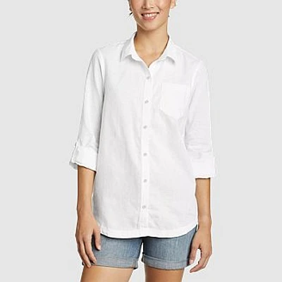 Women's Long-Sleeve Wave Break Linen Roll-Sleeve Shirt