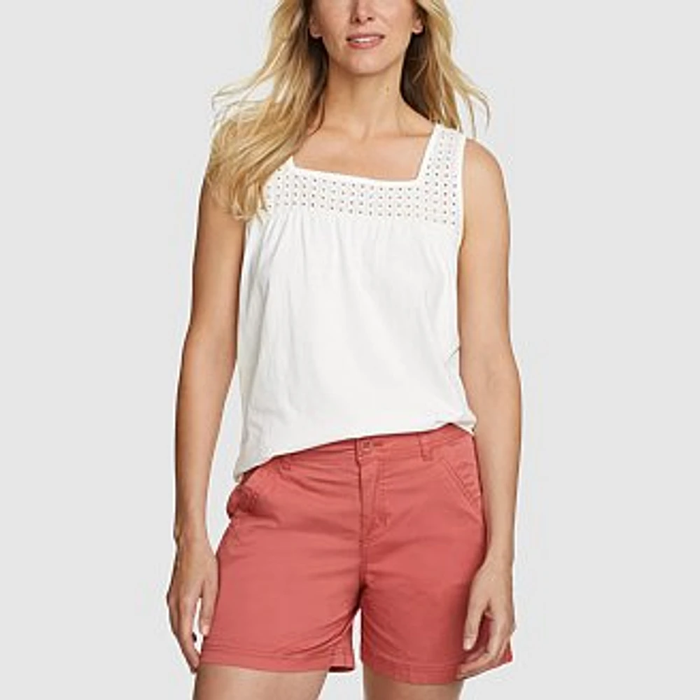 Women's Everyday Cutwork Square Neck Tank