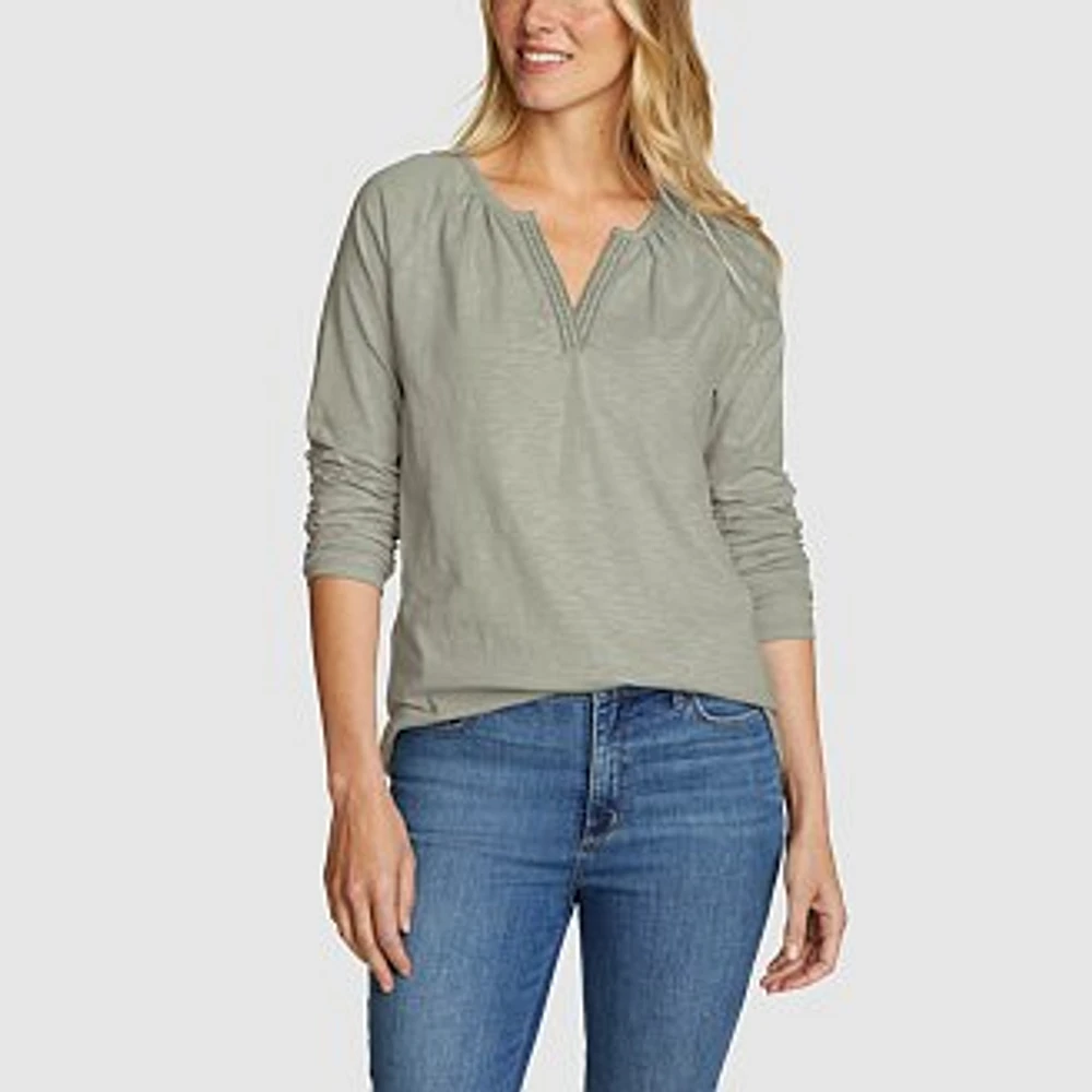 Women's Daisy Slub Long-Sleeve Notch-Neck Shirt