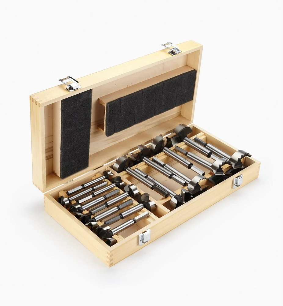 Jeu de 16 mèches standards et à arêtes dentées en acier rapide, coffret en bois – dimensions impériales