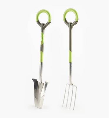 Jeu d’outils ergonomiques en acier inoxydable Radius – Bêche à transplanter et fourche à bordures