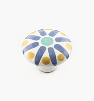 Blue Sunburst Painted Ceramic Knobs