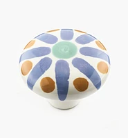 Blue Sunburst Painted Ceramic Knobs